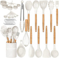 Kitchen Cooking Utensils Set, 33 pcs Non-stick Silicone Cooking Kitchen Utensils Spatula Set with Holder, Wooden Hand...